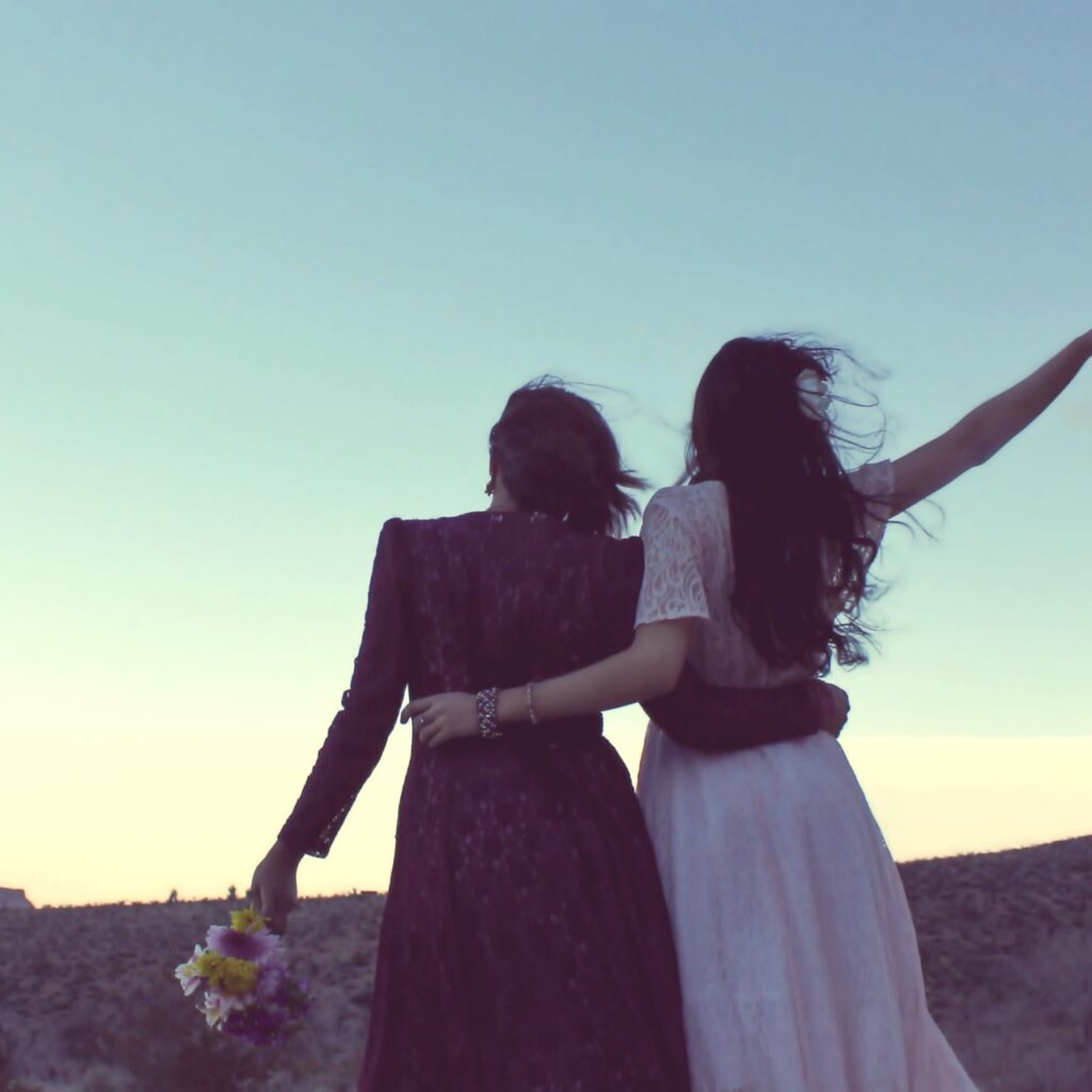 girlfriends during sunset