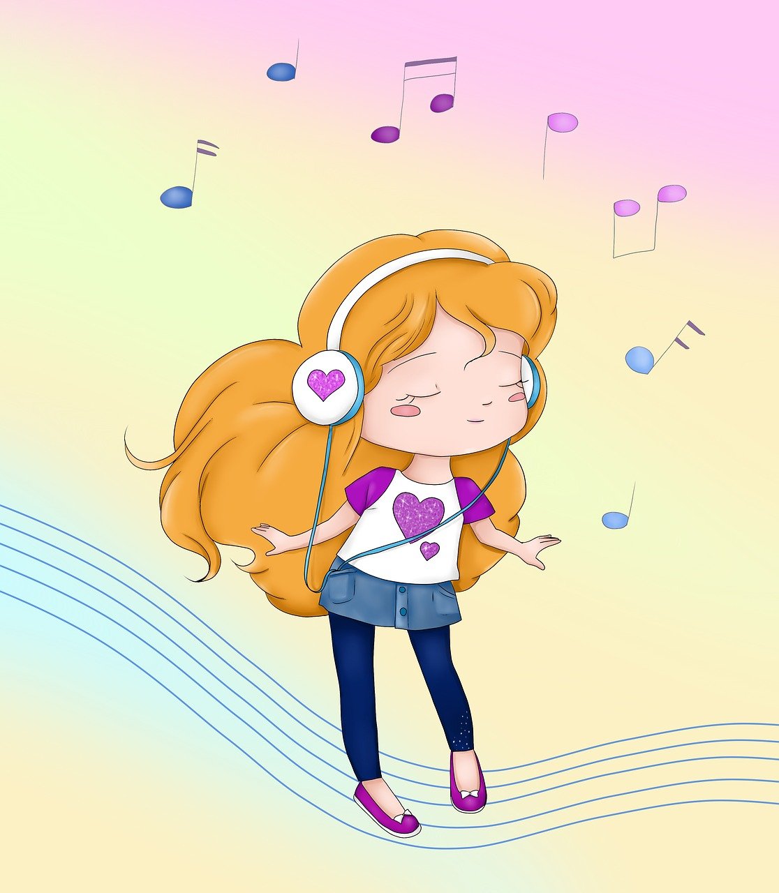 Girl feeling happy and content while listening to music.