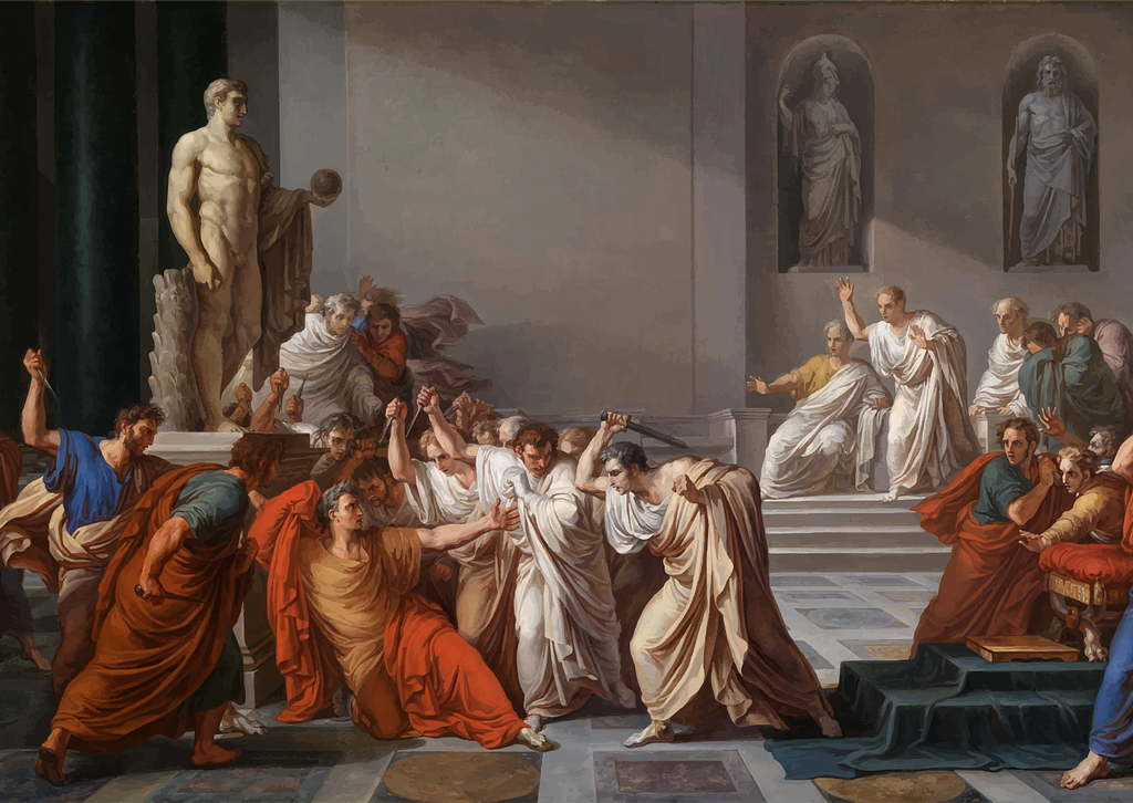 A painting of Julius Caesar's assassination.