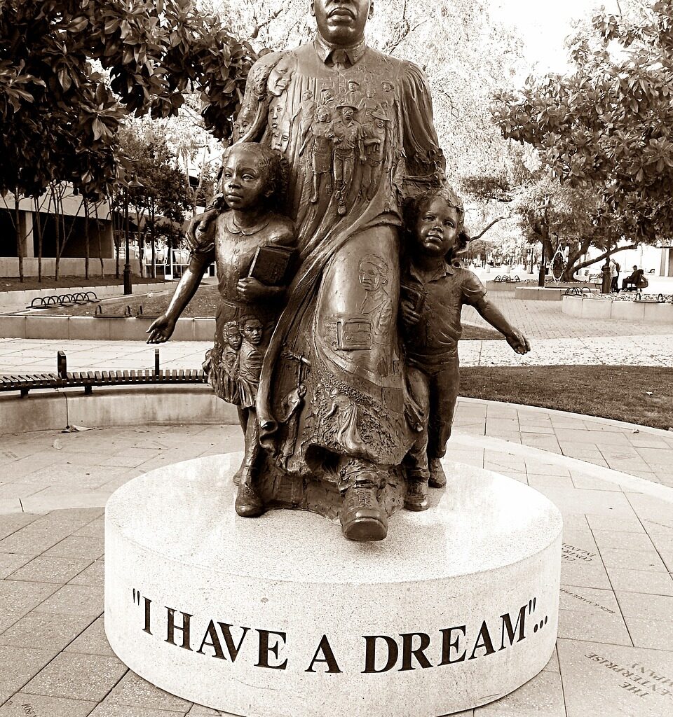 A statue of Martin Luther King Jr. "I have a dream" is engraved on the bottom. 