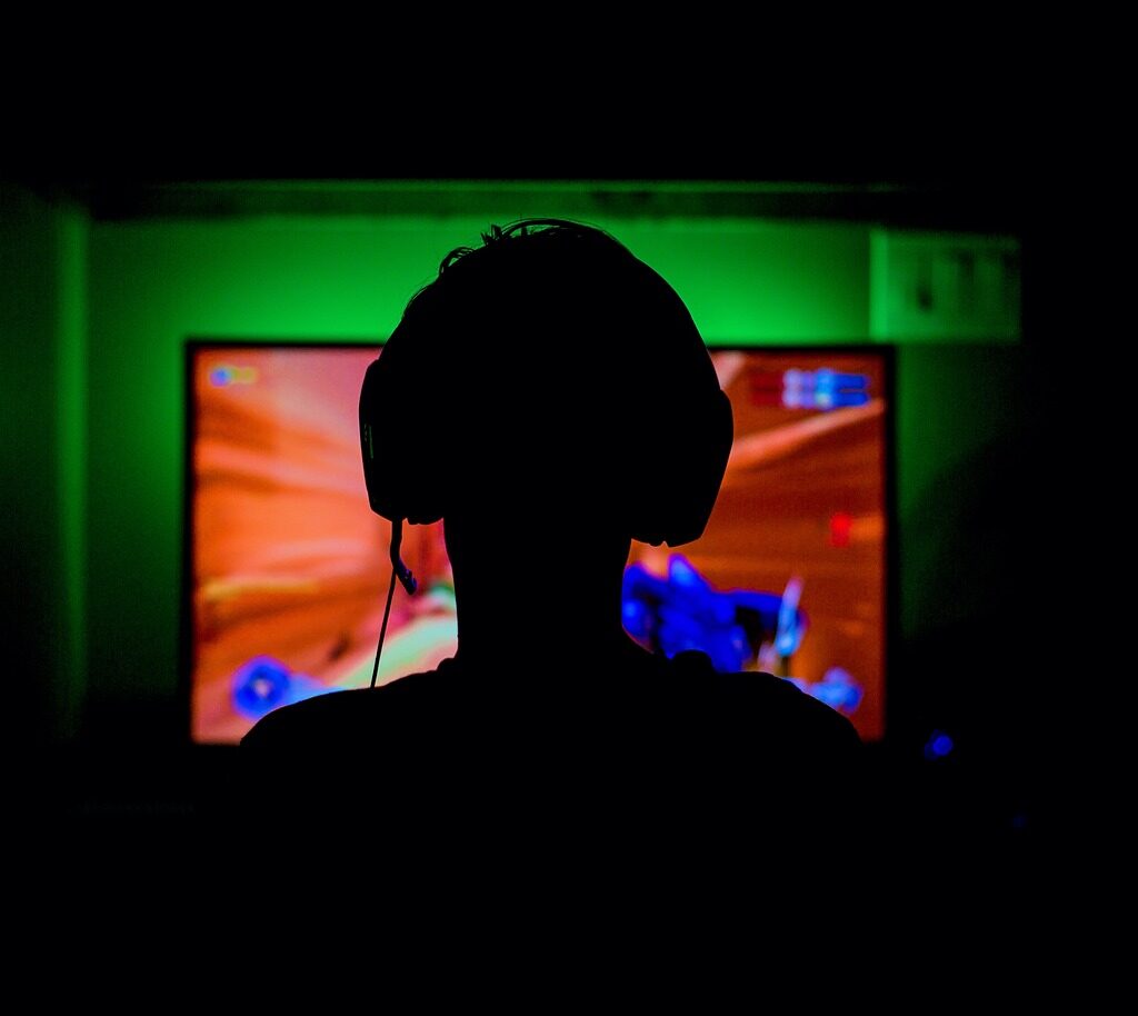 A person playing video games.
