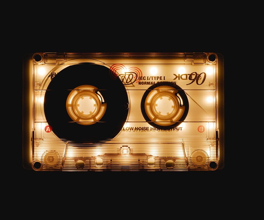 A glowing cassette tape.