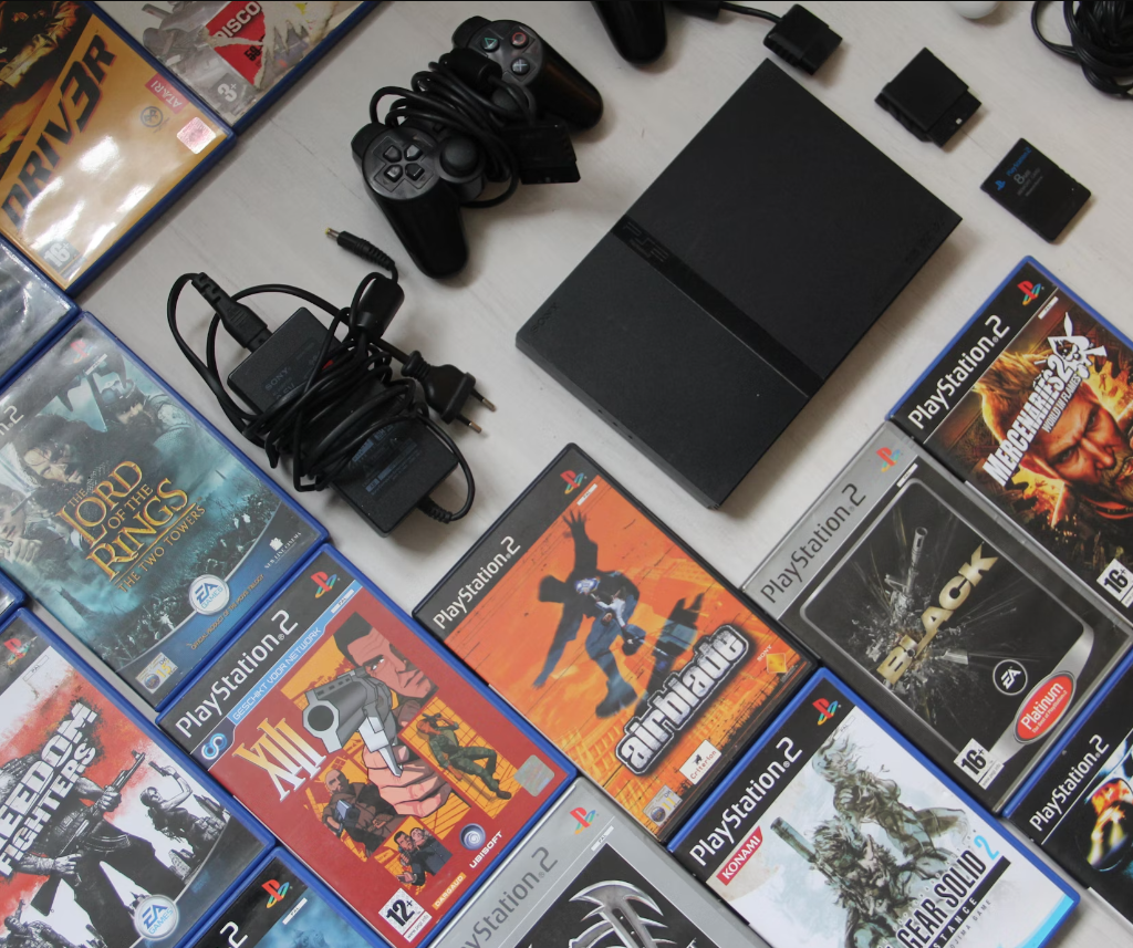 Playstation 2 console and games.