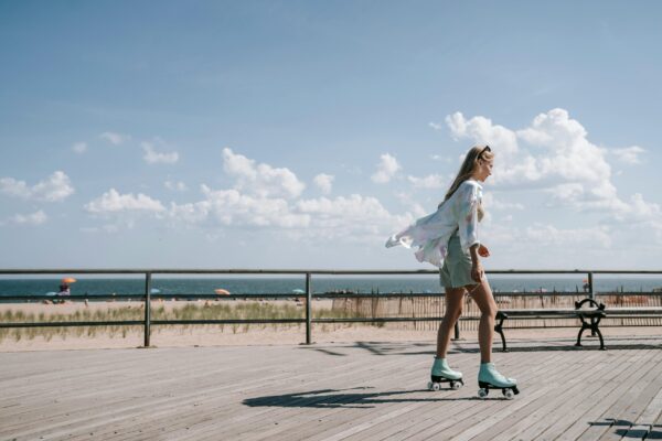 Woman skating by the lake