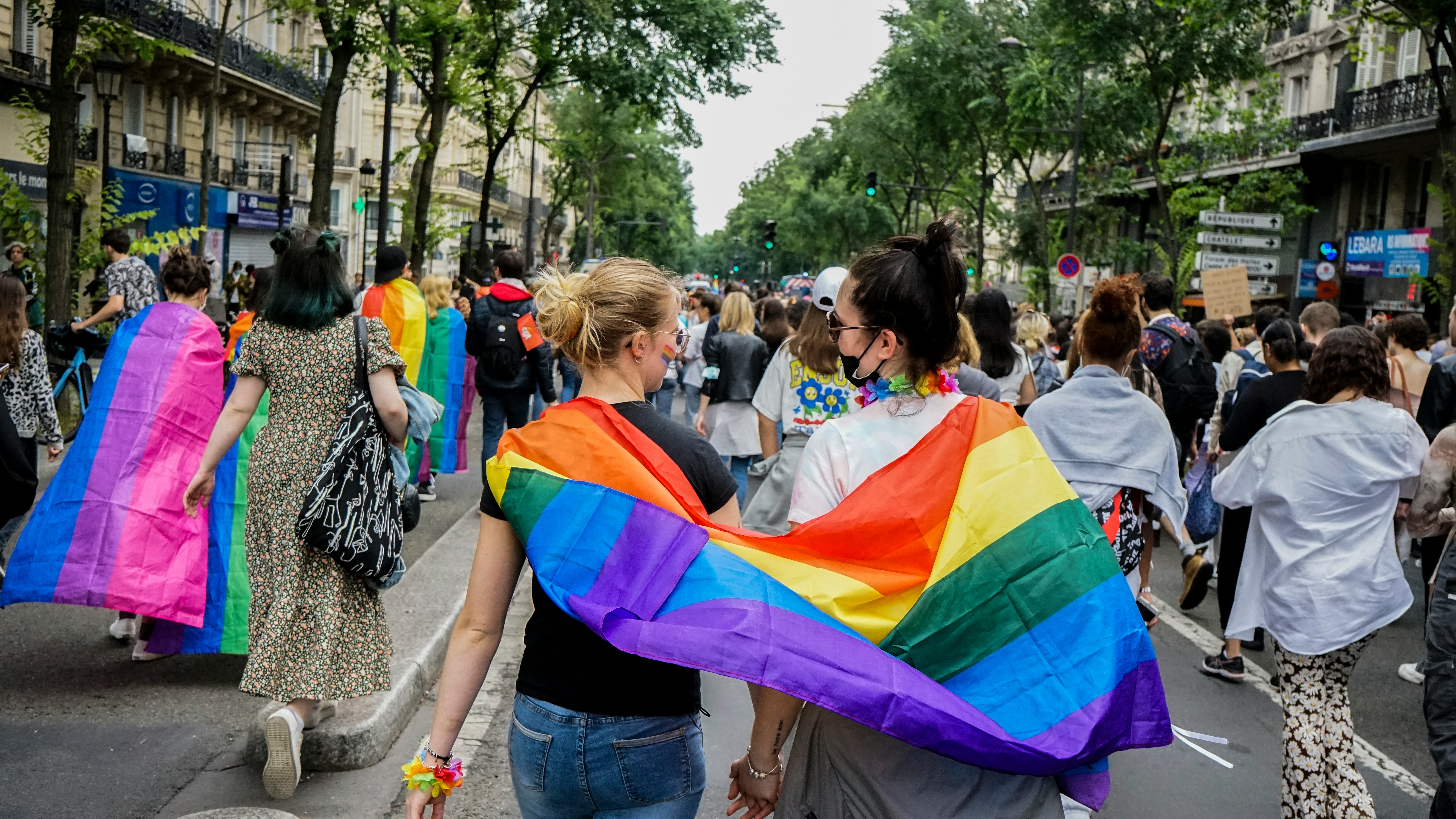 LGBT+ Parade with flag