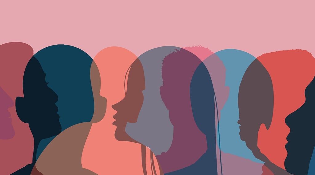 Image of silohuettes overlapping of men and women